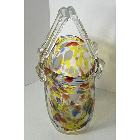 Hand Blown Art Glass Multicolored Dots Spots Murano Style Glass Purse Vase - Picture 2 of 8